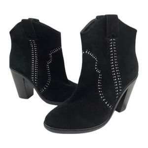 JOIE Monte Black Suede Studded Ankle Boots US 7 EU 38 Heeled Ankle Boots